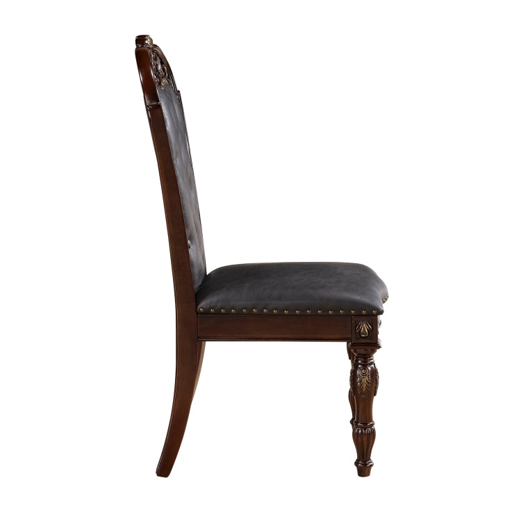 Formal Dining Chairs Set Of 2 Cherry Finish Button Tufted Faux Leather Upholstered Traditional Dining Room Furniture Elegant Classic