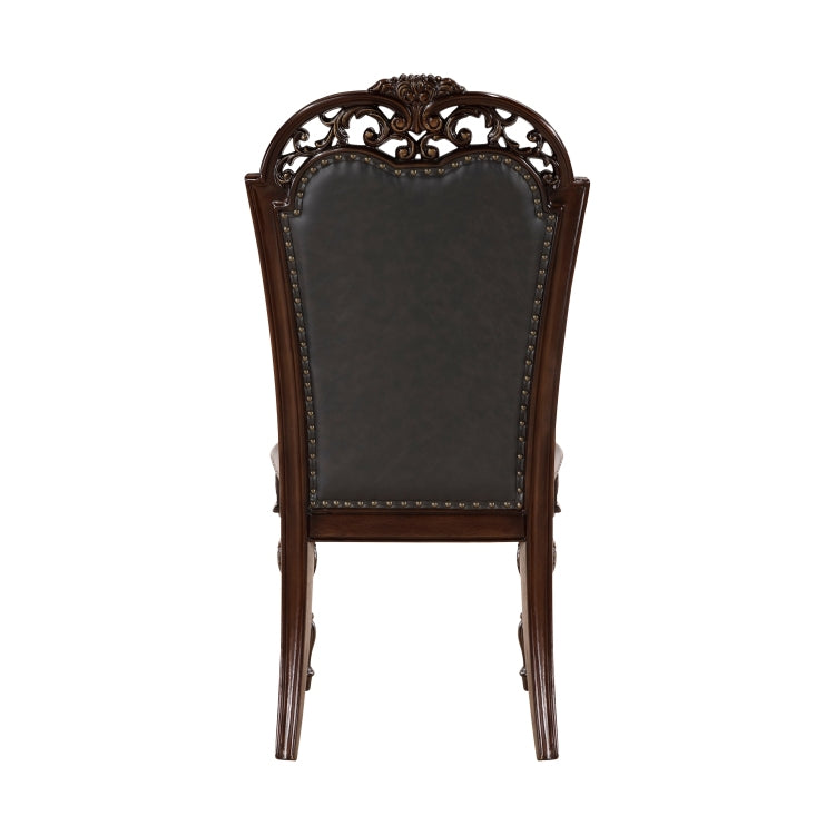 Formal Dining Chairs Set Of 2 Cherry Finish Button Tufted Faux Leather Upholstered Traditional Dining Room Furniture Elegant Classic