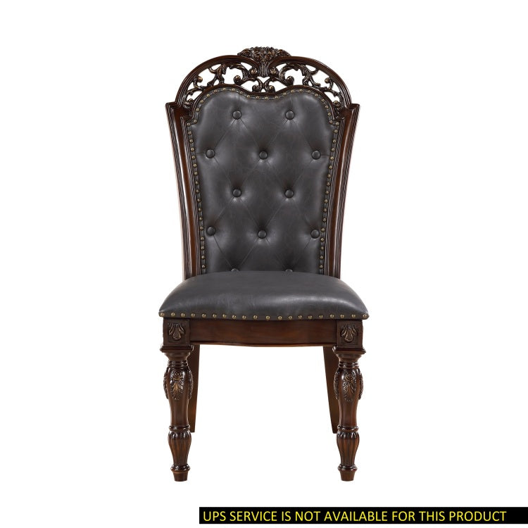 Formal Dining Chairs Set Of 2 Cherry Finish Button Tufted Faux Leather Upholstered Traditional Dining Room Furniture Elegant Classic