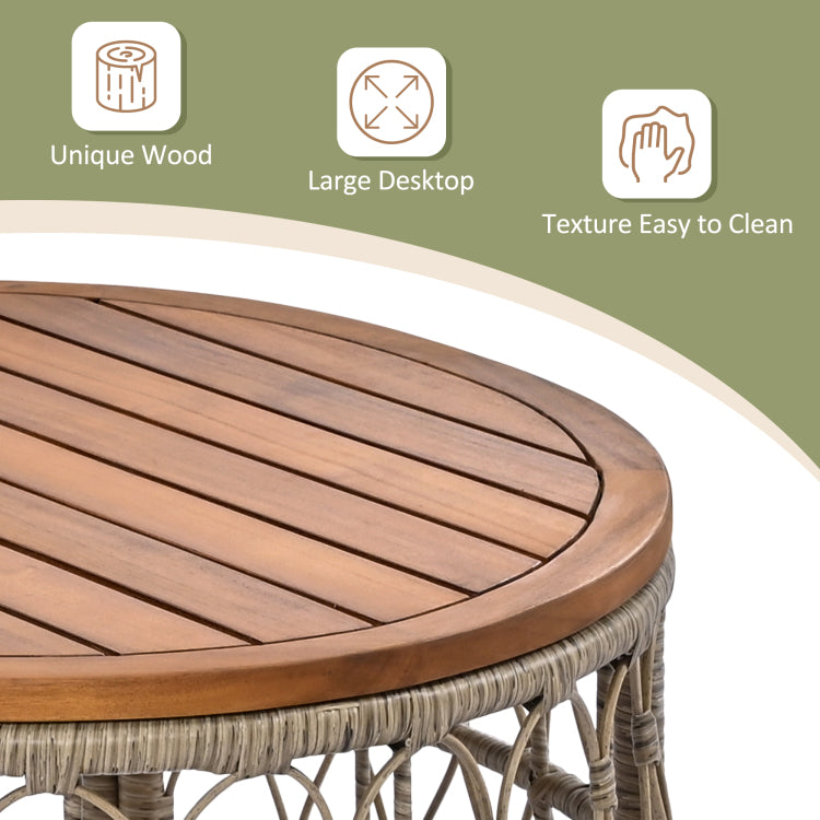 Bohemia Inspired 4 Person Outdoor Seating Group With Removable Cushions, Conversation Patio Set With Wood Tabletop, Beige