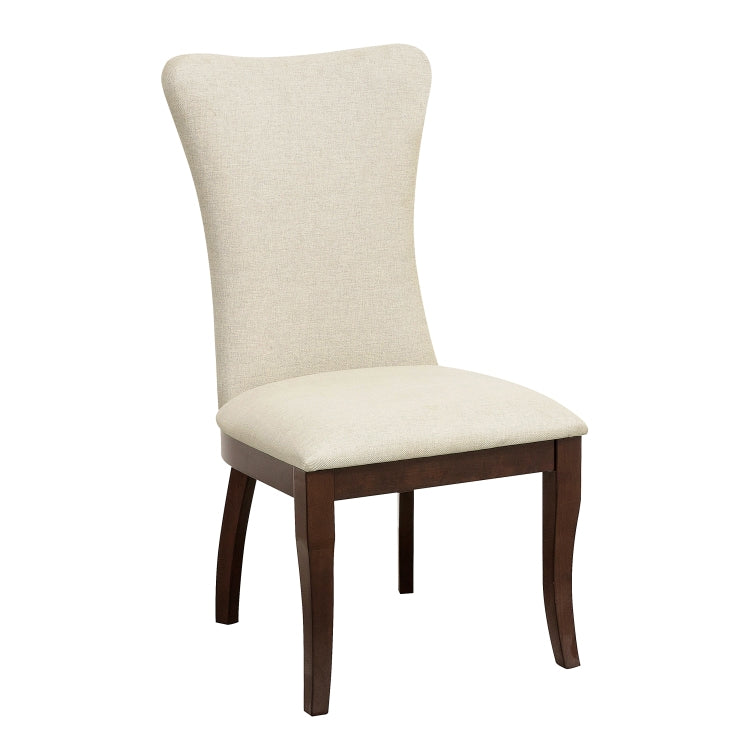 Modern Traditional Side Chairs Set Of 2 Off White Fabric Upholstered Back Seat Nailhead Trim Dark Cherry Finish Wooden Dining Furniture