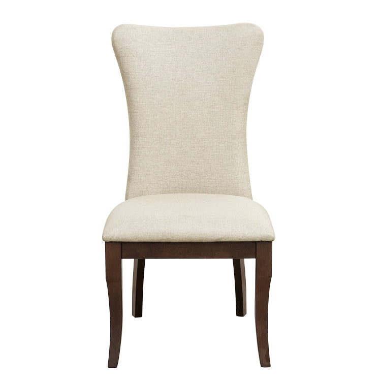 Modern Traditional Side Chairs Set Of 2 Off White Fabric Upholstered Back Seat Nailhead Trim Dark Cherry Finish Wooden Dining Furniture