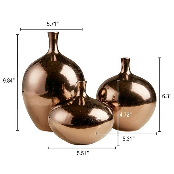 Mirrored Ceramic Decorative Vases 3 Piece Set Bronze 3 Piece