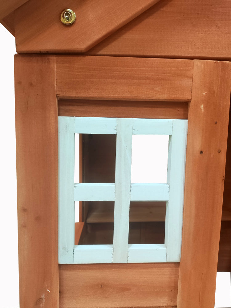 Wooden Kids Playhouse With 2 Windows And Flowerpot Holder,42"Lx46"Wx55"H,Golden Red