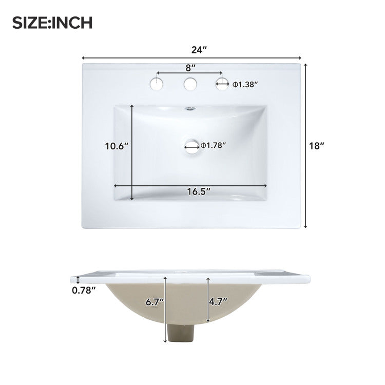 24 Inch Bathroom Vanity With Ceramic Sink, 1 Soft Close Door, 2 Soft Close Drawers, And Double Storage Racks On The Door