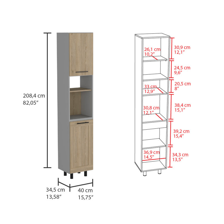 Hasselt Kitchen Pantry, Double Door, Six Shelves Light Pine