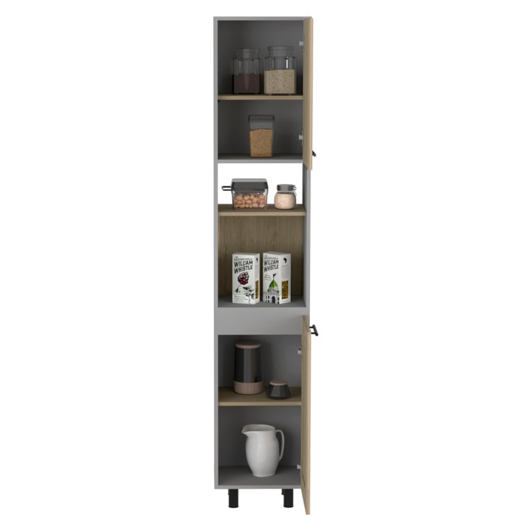 Hasselt Kitchen Pantry, Double Door, Six Shelves Light Pine