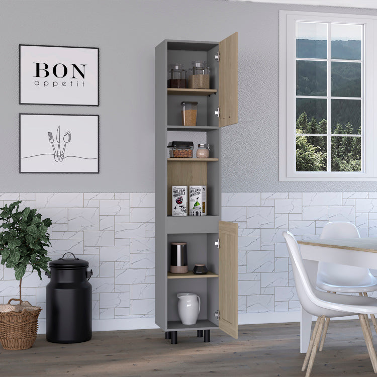 Hasselt Kitchen Pantry, Double Door, Six Shelves Light Pine