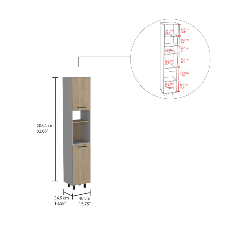 Hasselt Kitchen Pantry, Double Door, Six Shelves Light Pine