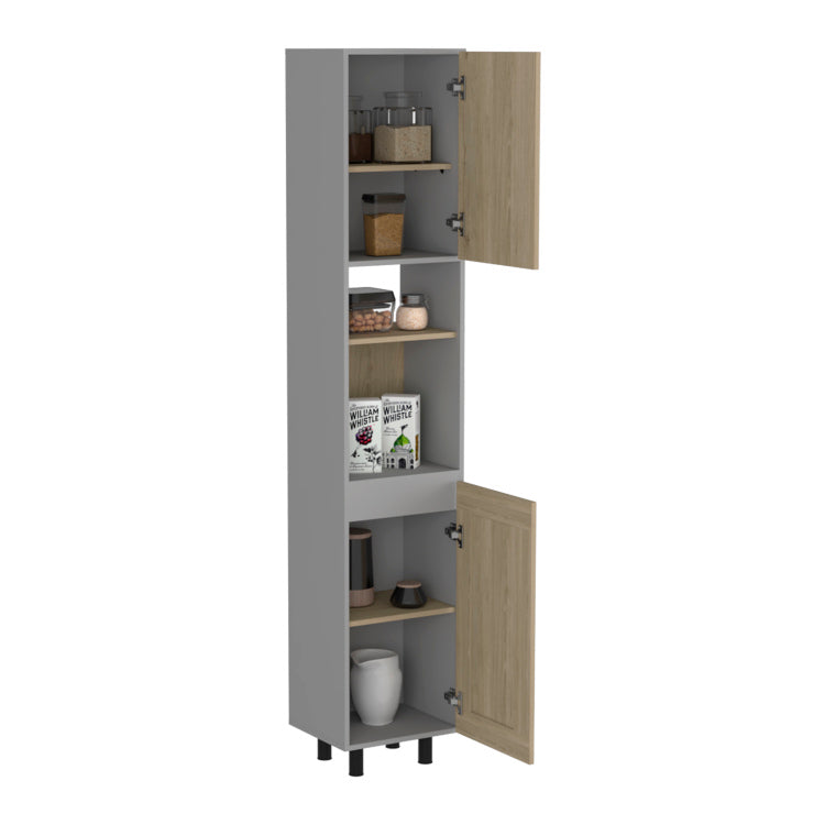 Hasselt Kitchen Pantry, Double Door, Six Shelves Light Pine