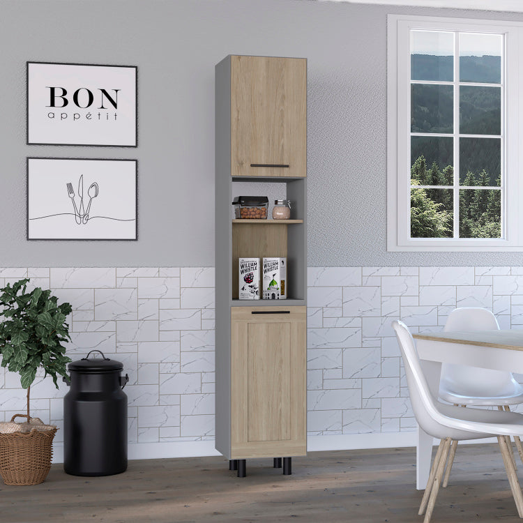 Hasselt Kitchen Pantry, Double Door, Six Shelves Light Pine