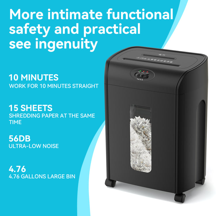 15 Sheet Cross Cut Paper Shredder,4.76 Gallons Heavy Duty Paper Cd Card Ultra Quitet Shredder For Home And Office