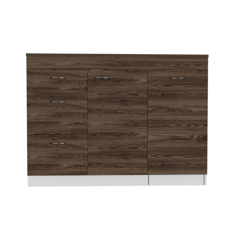 Grecia Kitchen Base Cabinet,Three Drawers, Two Internal Shelves White Dark Walnut