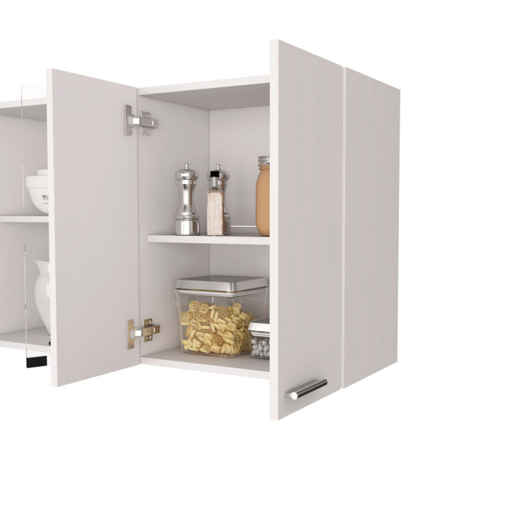 Wall Cabinet 24" H, Four Doors, With Two Internal Shelves And Internal Plate And Glass Organizer, Two Storage Shelves With Two Glass Doors, White