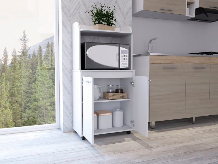 Rockford Kitchen Cart, Open Shelf, Double Door Cabinet, Two Interior Shelves