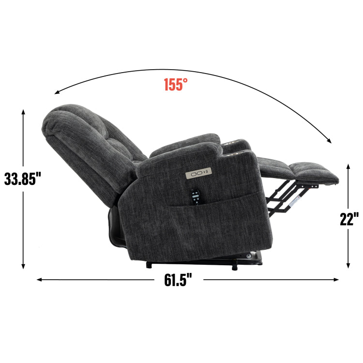 Emon'S Large Power Lift Recliner Chair With Massage And Heat For Elderly, Overstuffed Wide Recliners, Heavy Duty Motion Mechanism With Usb And Type C Ports, 2 Steel Cup Holders, Gray