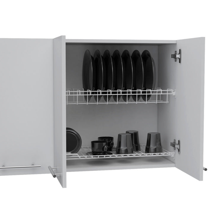 Wall Cabinet 24" H, Four Doors, With Two Internal Shelves And Internal Plate And Glass Organizer, White