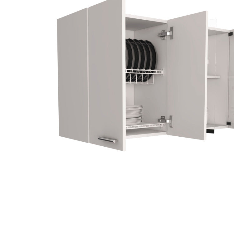 Wall Cabinet 24" H, Four Doors, With Two Internal Shelves And Internal Plate And Glass Organizer, Two Storage Shelves With Two Glass Doors, White