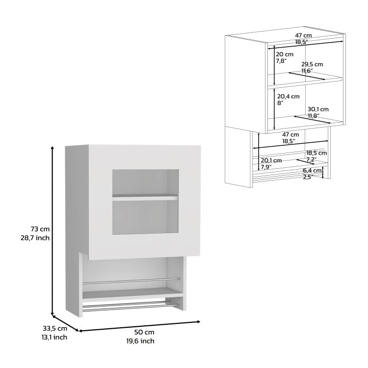 Kitchen Wall Cabinet 29" H, With Towel Rack And Spice Rack, One Door, Two Internal Shelves, White