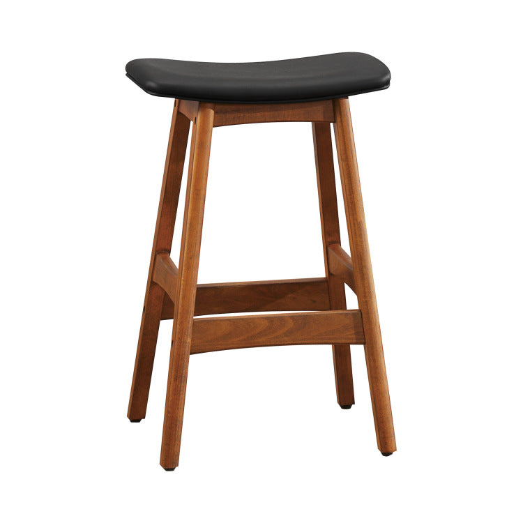 Solid Wood Walnut Finish Counter Height Stools Set Of 2 Matt Black Faux Leather Seat Mid Century Modern Barstools Kitchen Dining Furniture