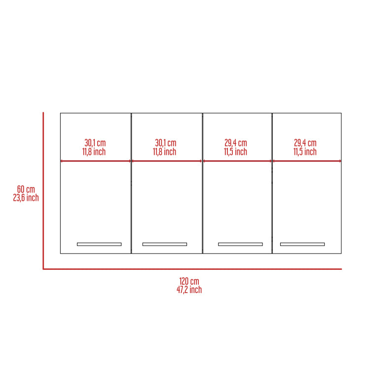 Wall Cabinet 24" H, Four Doors, With Two Internal Shelves And Internal Plate And Glass Organizer, White