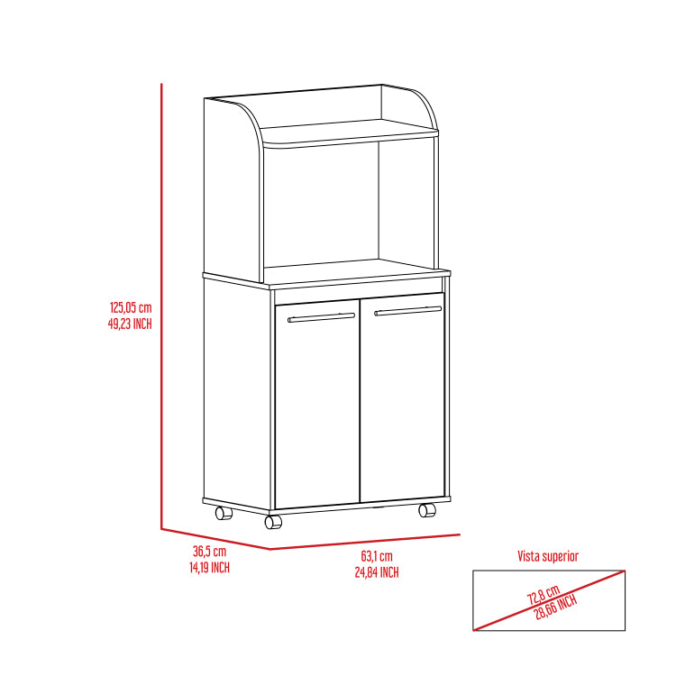 Rockford Kitchen Cart, Open Shelf, Double Door Cabinet, Two Interior Shelves