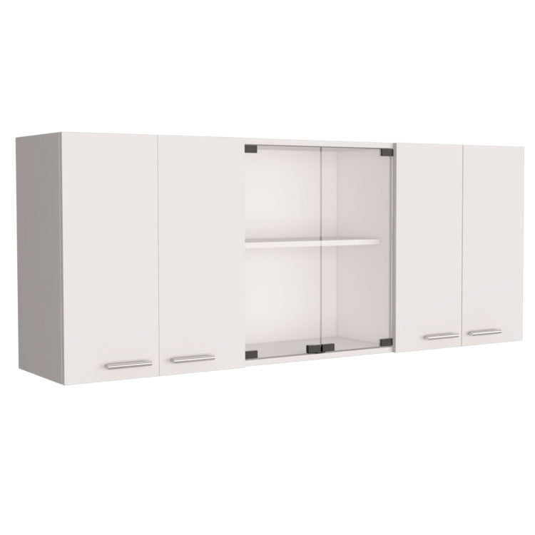 Wall Cabinet 24" H, Four Doors, With Two Internal Shelves And Internal Plate And Glass Organizer, Two Storage Shelves With Two Glass Doors, White