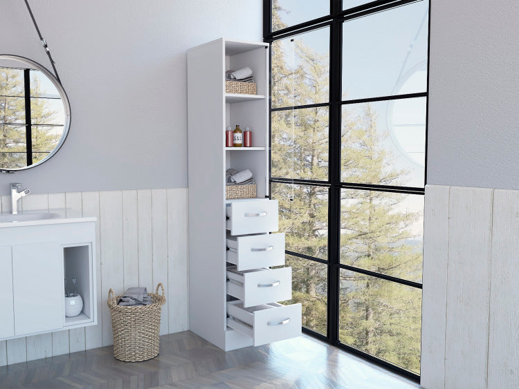 Preston Linen Cabinet, Three Shelves, Four Drawers