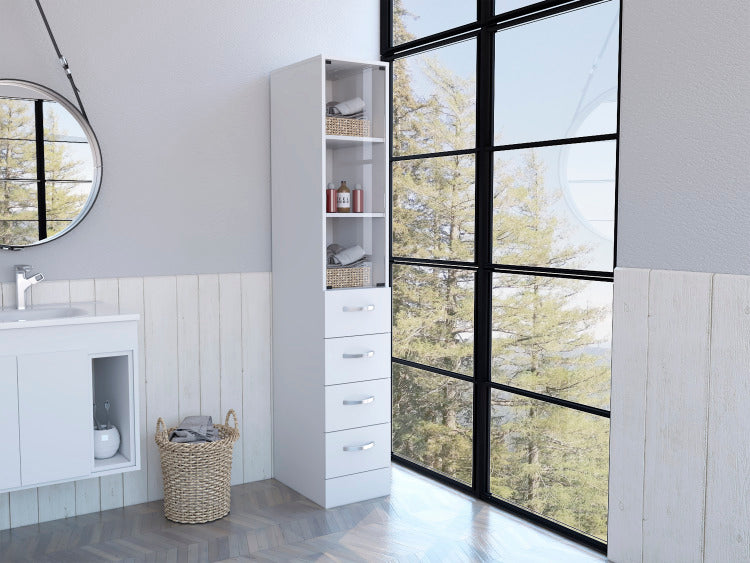 Preston Linen Cabinet, Three Shelves, Four Drawers