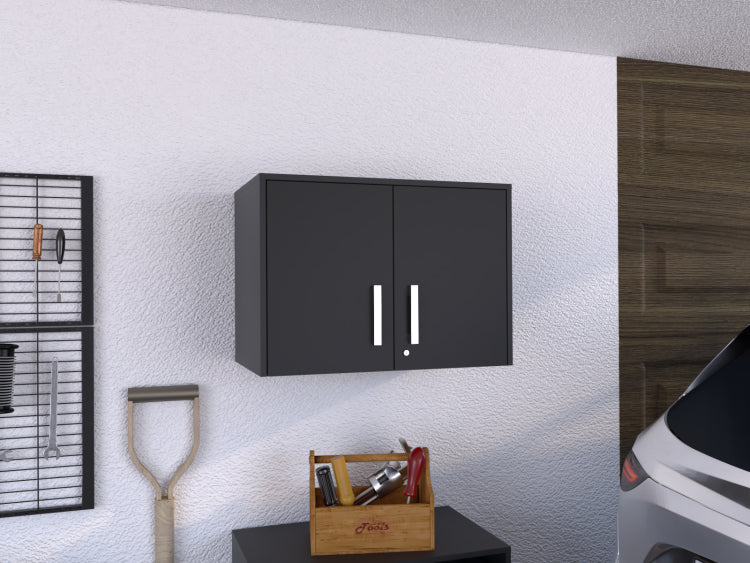 Wall Storage Cabinet 20" H, Two Doors, Three Internal Shelves, Black