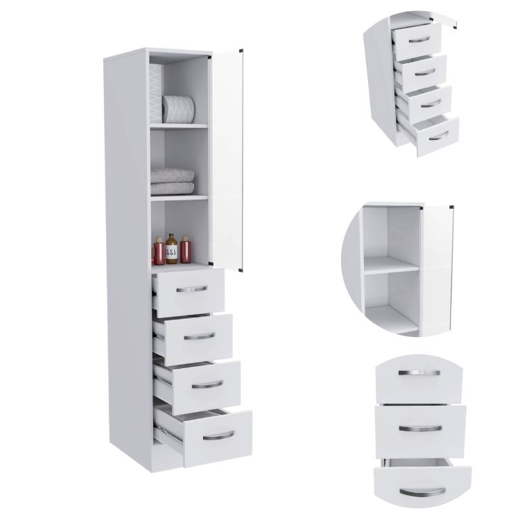 Preston Linen Cabinet, Three Shelves, Four Drawers