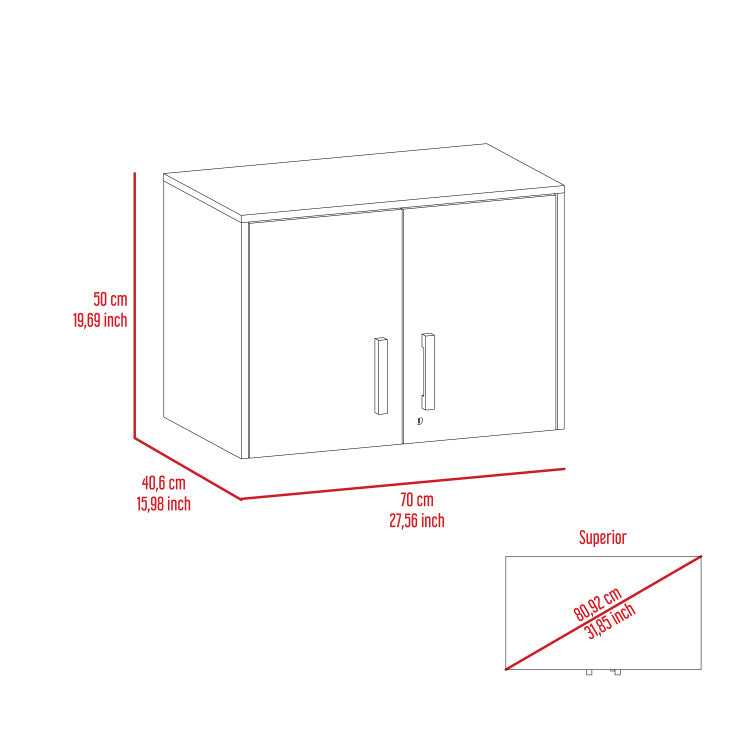 Wall Storage Cabinet 20" H, Two Doors, Three Internal Shelves, Black