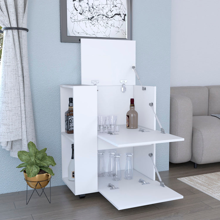 Glasgow Bar Cart Two Pull Down Door Cabinets And Two Open Shelves