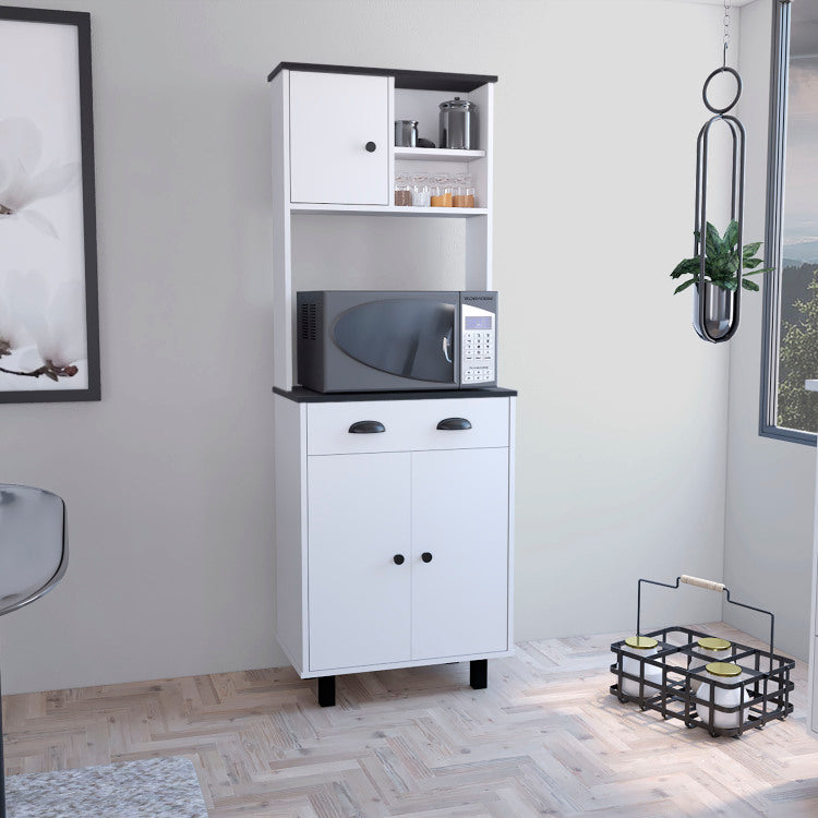 Salem Kitchen Pantry With 2 Cabinets, 2 Open Shelves, And Drawer
