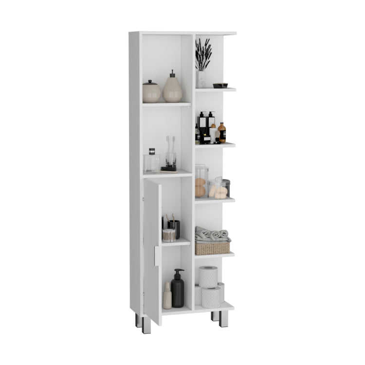 Crovie Linen 63 Inch High Bathroom Cabinet Linen Storage Cabinet With Seven Open Shelves