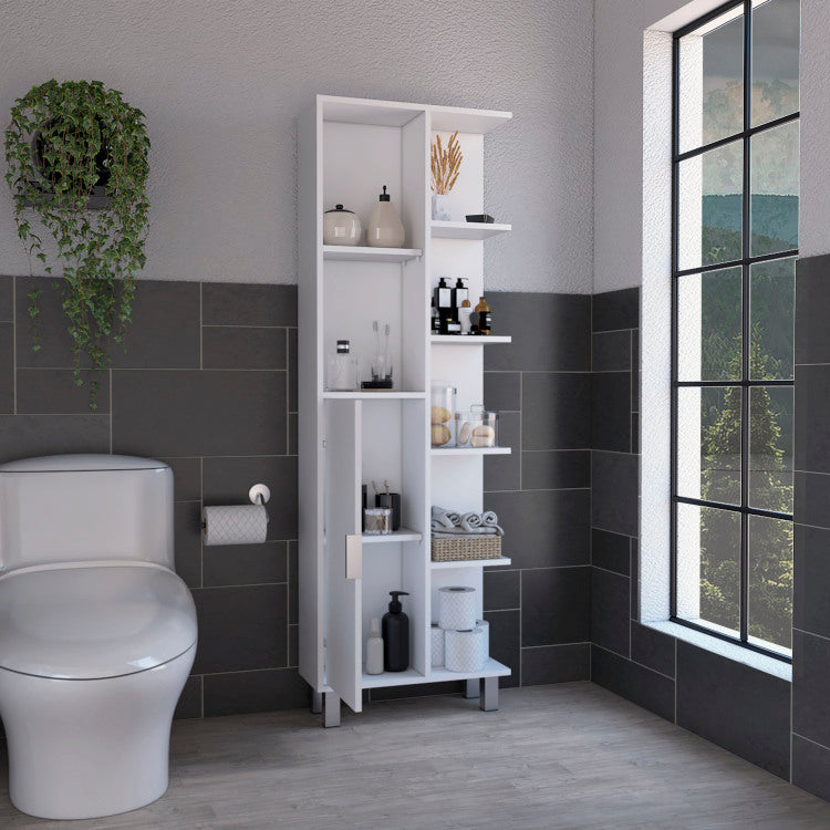 Crovie Linen 63 Inch High Bathroom Cabinet Linen Storage Cabinet With Seven Open Shelves