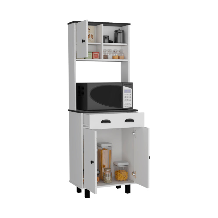 Salem Kitchen Pantry With 2 Cabinets, 2 Open Shelves, And Drawer