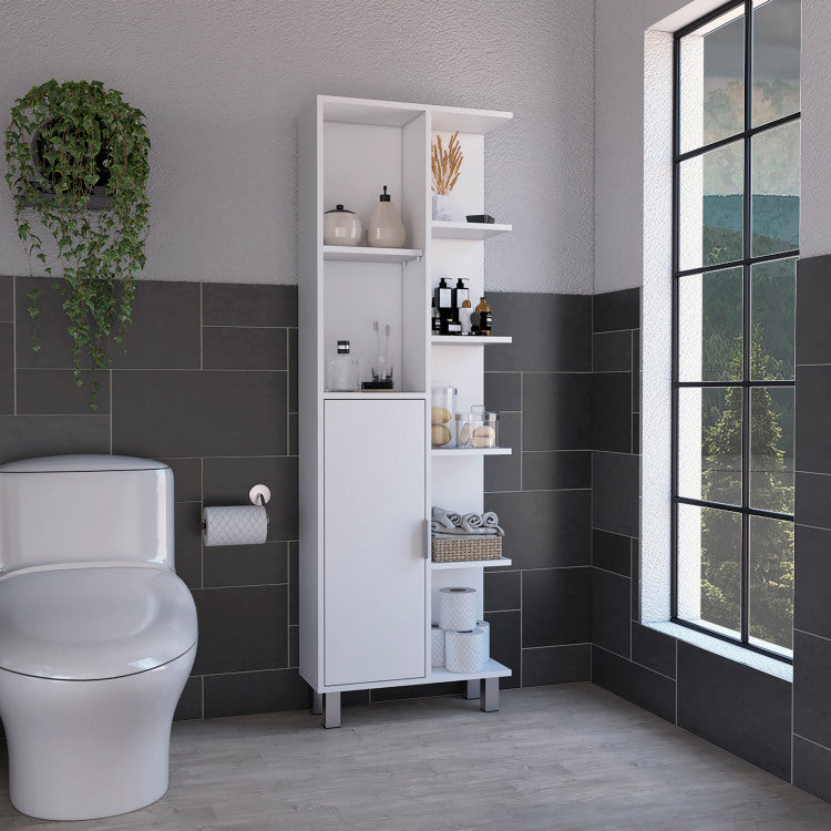 Crovie Linen 63 Inch High Bathroom Cabinet Linen Storage Cabinet With Seven Open Shelves