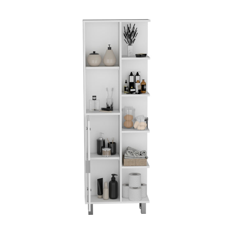 Crovie Linen 63 Inch High Bathroom Cabinet Linen Storage Cabinet With Seven Open Shelves