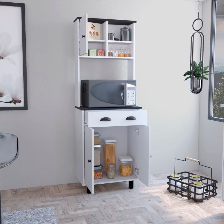 Salem Kitchen Pantry With 2 Cabinets, 2 Open Shelves, And Drawer