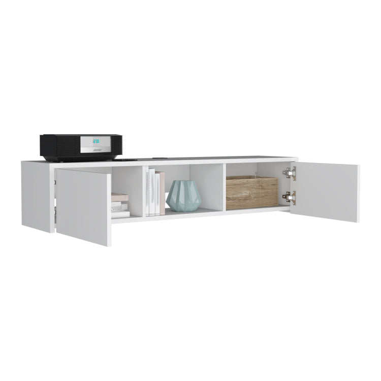 Glen Floating Tv Stand With Side Doors And Central Media Shelf