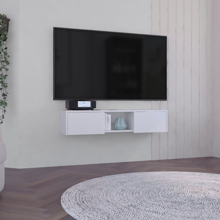Glen Floating Tv Stand With Side Doors And Central Media Shelf