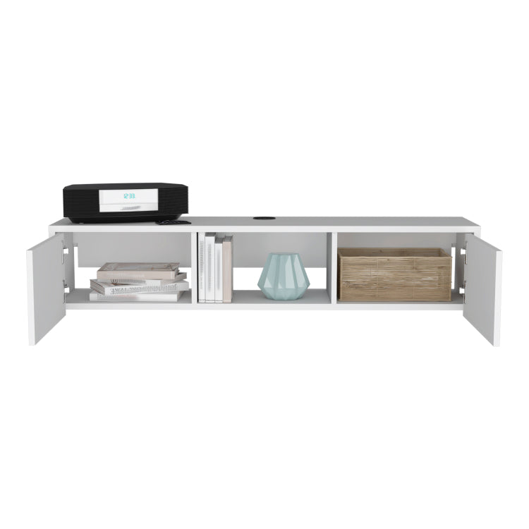 Glen Floating Tv Stand With Side Doors And Central Media Shelf