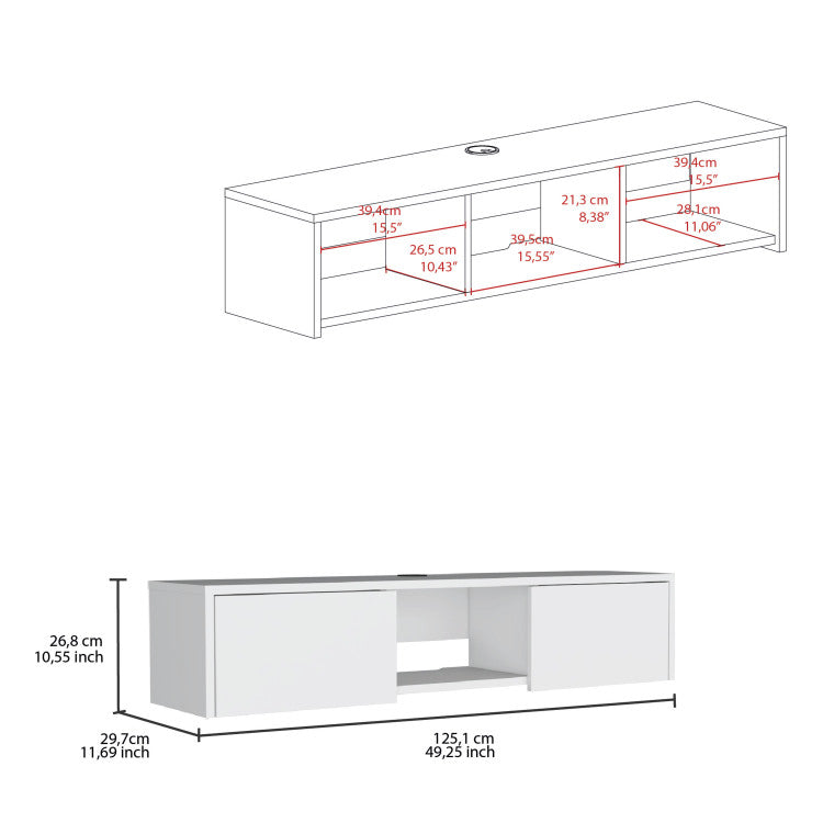 Glen Floating Tv Stand With Side Doors And Central Media Shelf