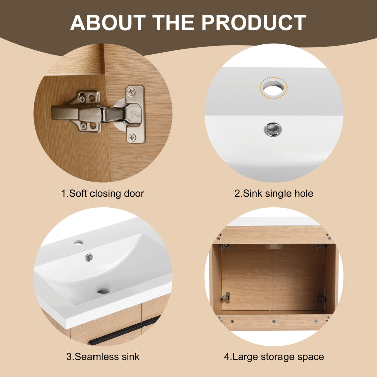 Oak 24 Inch Bathroom Vanity With Resin Countertop Sink, 2 Doors Bathroom Cabinet Set