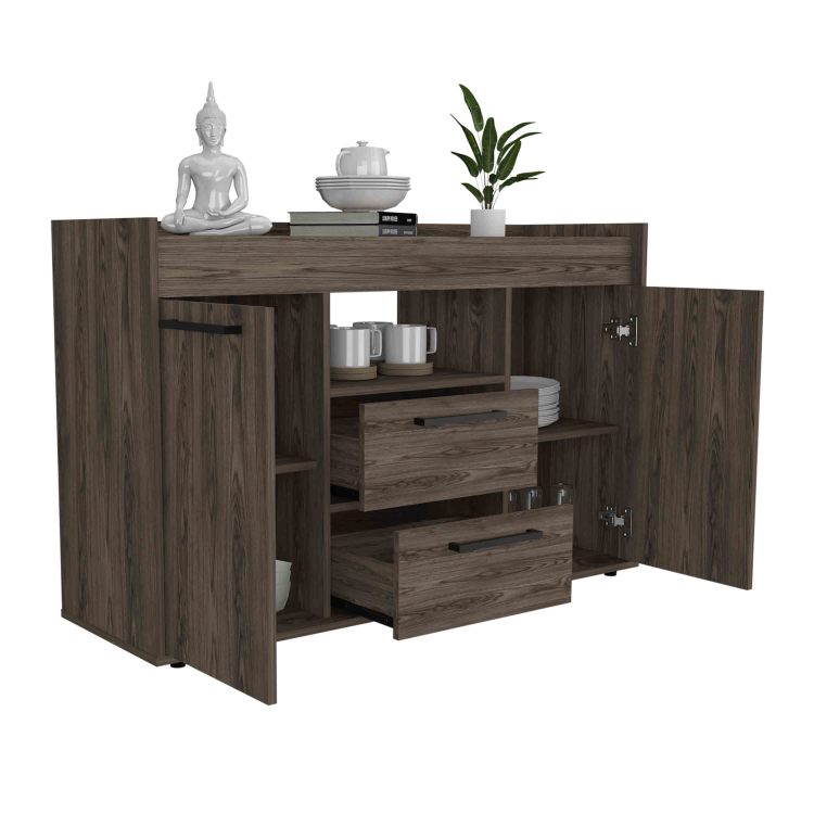 Lyon Sideboard, Two Drawers, Double Door Cabinets Dark Walnut