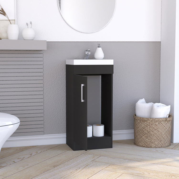 Madrid Bathroom Vanity Sink, Metal Handle, Single Door Cabinet Black