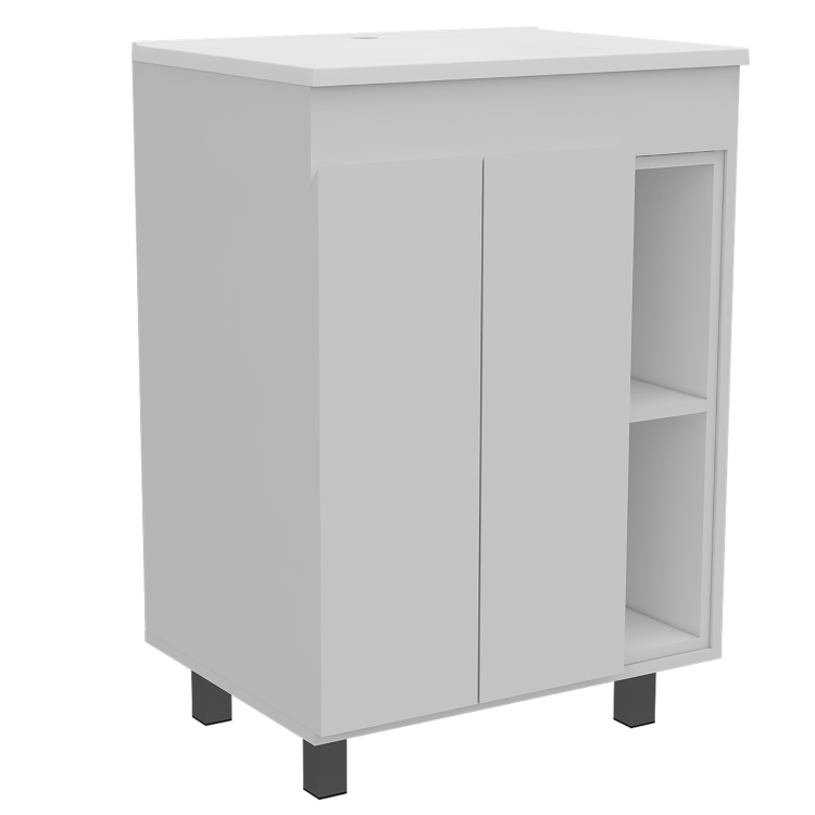 24" Meka Vanity, Two External Shelves, Double Door Cabinet White