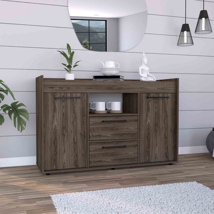 Lyon Sideboard, Two Drawers, Double Door Cabinets Dark Walnut