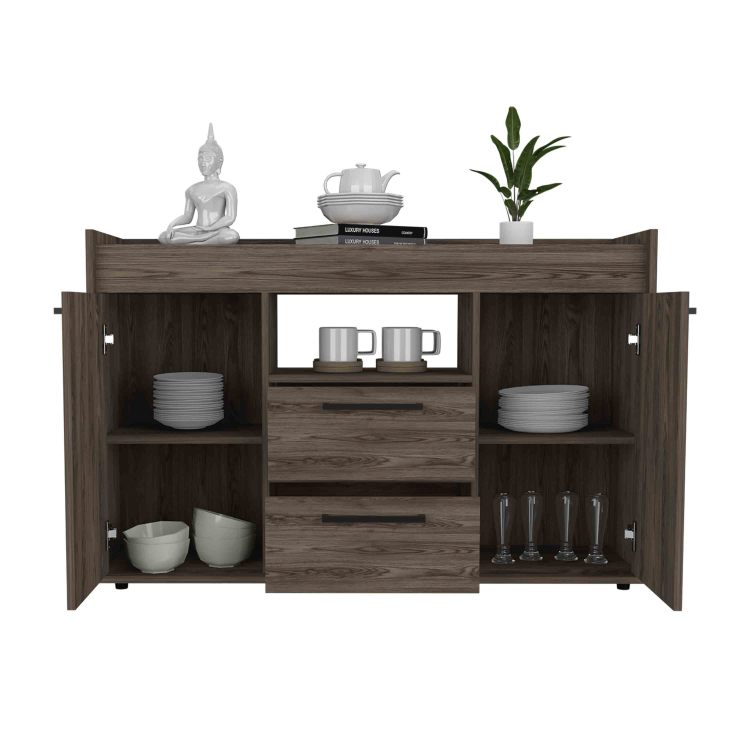 Lyon Sideboard, Two Drawers, Double Door Cabinets Dark Walnut